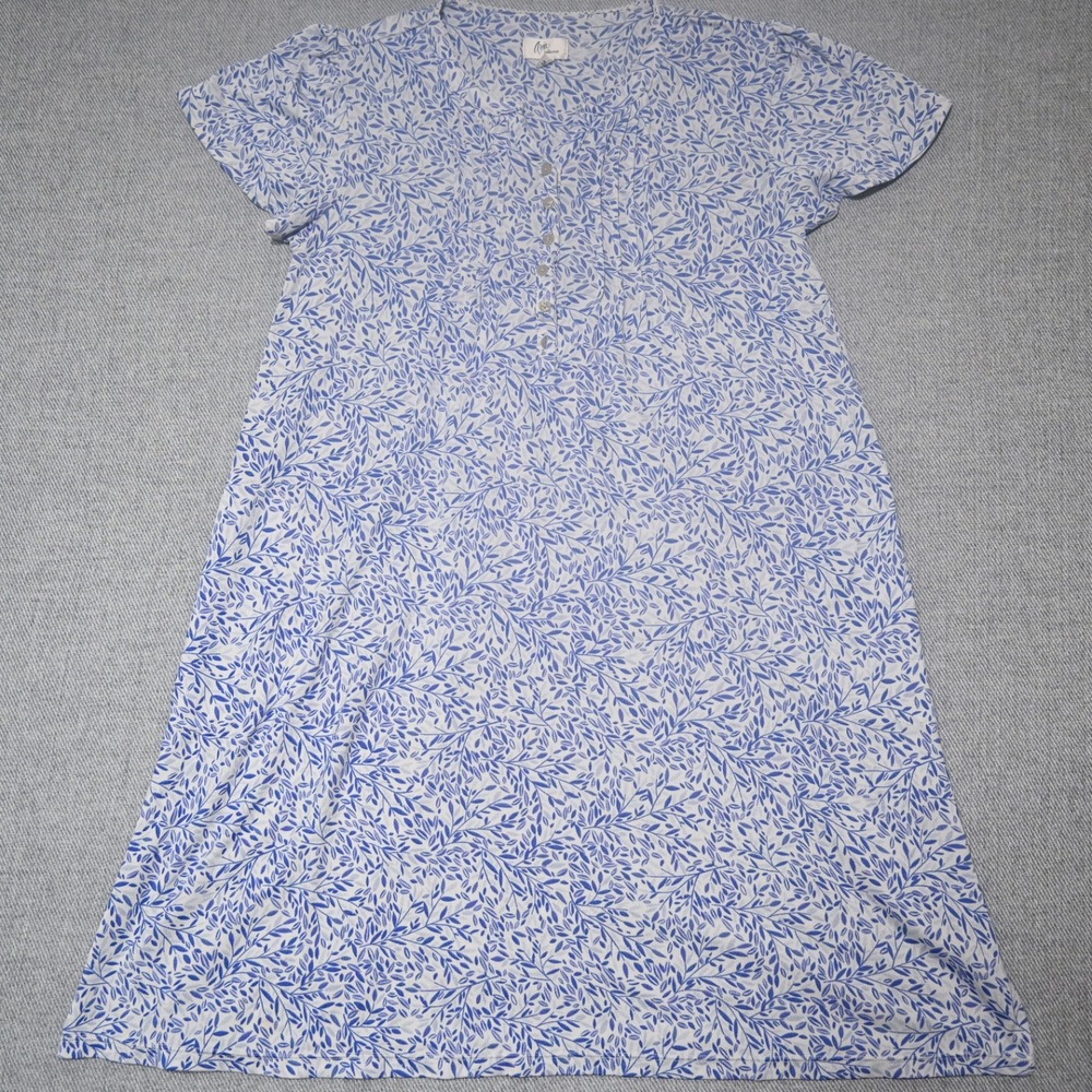 Aria Collection Nightgown Womens Floral Henley Knit Sleepwear M Blue White